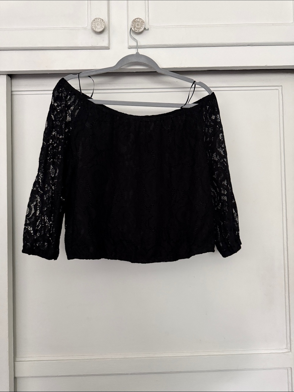 cupcakes & cashmere Black Lace Off-the-Shoulder Blouse